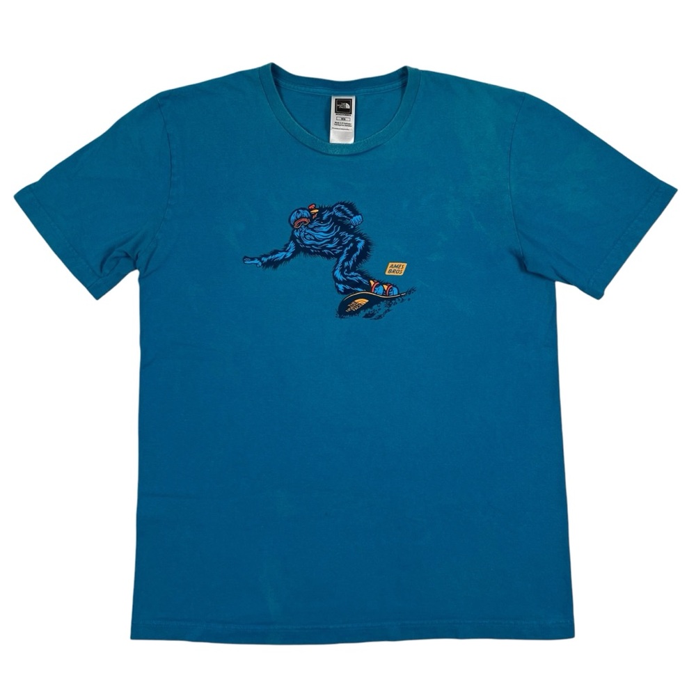 North Face Blue Ames Bros Snowboarding Sasquatch T Shirt Distressed Size M